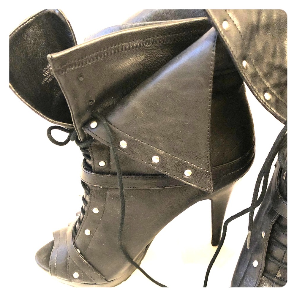 BCBG Leatherish peep toe booties